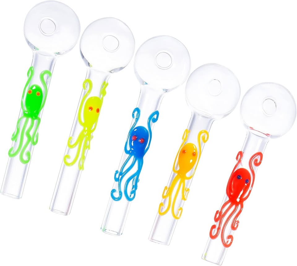 NEW 4 Inch Glow In The Dark 5pcs Small Portable Heat Resistant Glass Oil Burner with Cleaning Brush