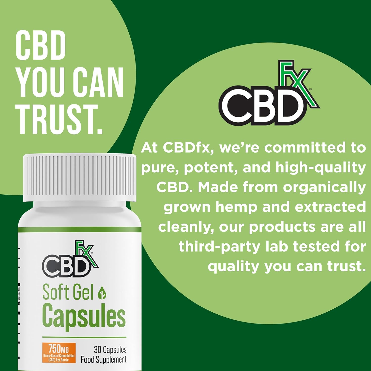 CBDfx 750mg CBD High Strength Broad Spectrum Soft Gel CBD Capsules
