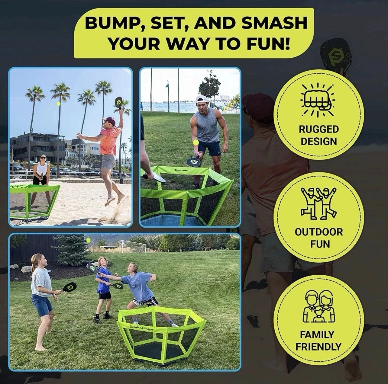 NEW Paddlesmash Game Set Pickleball Padel Garden Beach 2-4 players PADDLE SMASH